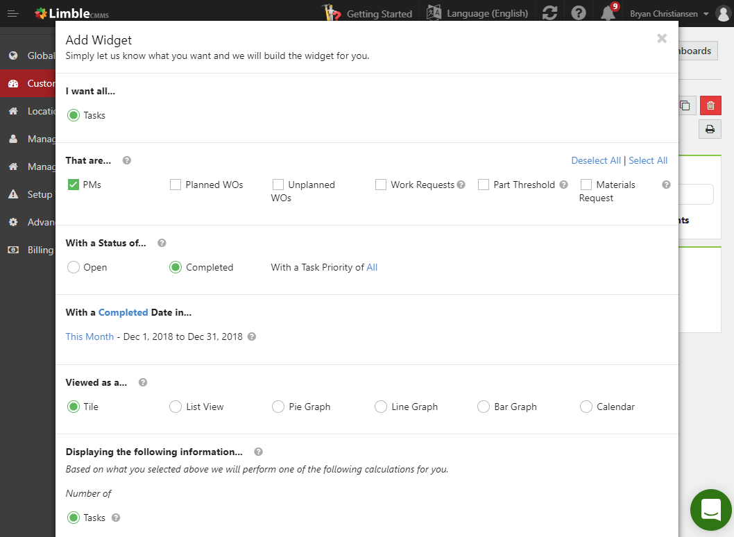 Custom cmms report builder