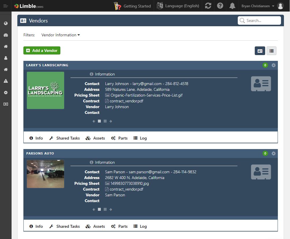vendor management in Limble