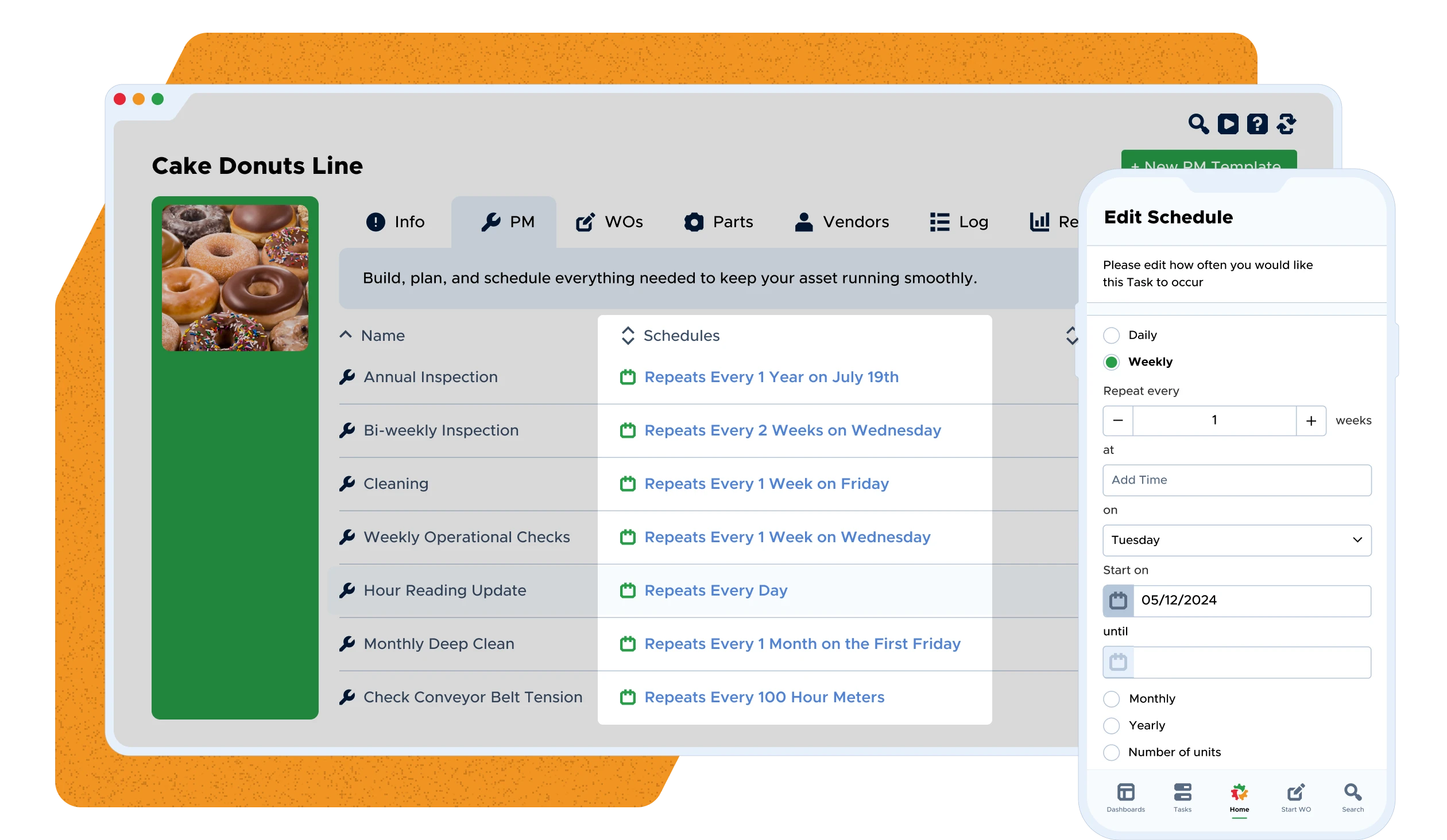 Auto-schedule maintenance, parts replacement, and inspections