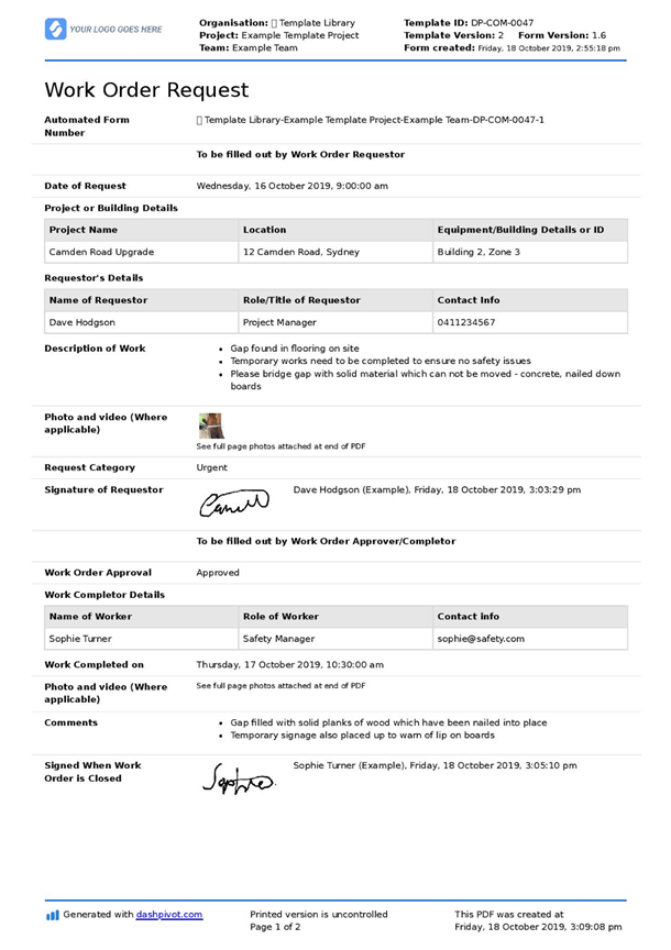 work order request example
